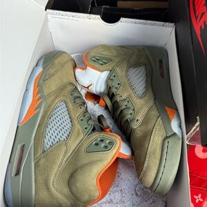Jordan olive Green and Orange Athletic Shoes with Suede and Mesh